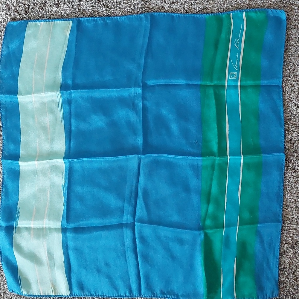 80s Anne Klein blue green silk neckerchief